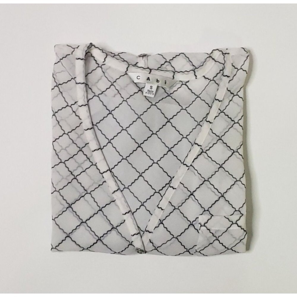 CAbi Blouse Women’s Size Small Shear Geometric Print Top Citycore Light Academia - Picture 15 of 16